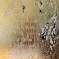 a painting of a window with words on it